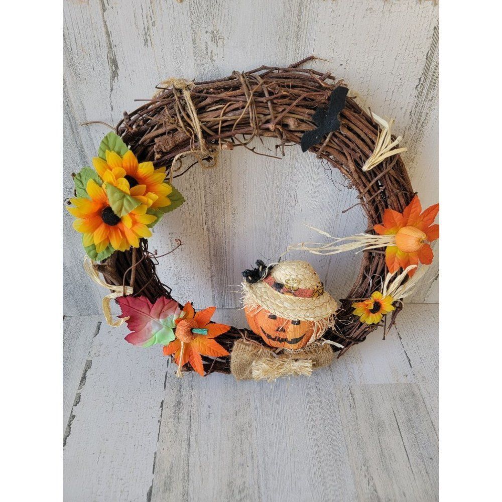 Fall Halloween wreath sunflower scarecrow home decor‎ leaf